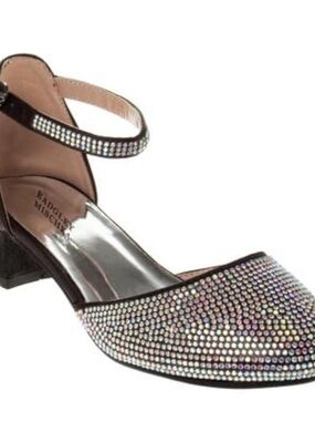 Badgley Mischka Girl’s Iridescent Crystal Ankle-Strap Block Heel Sz 3